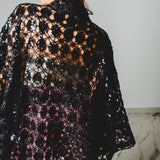 34 Kimono gioiello GUSTAVO sartoriale con rete ricamata e paillettes nera