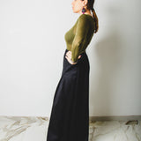 34 - Pantalone palazzo NICOLE  sartoriale in lana nera con gessatura in lurex brillante