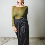 34 - Pantalone palazzo NICOLE  sartoriale in lana nera con gessatura in lurex brillante