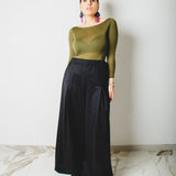 34 - Pantalone palazzo NICOLE  sartoriale in lana nera con gessatura in lurex brillante