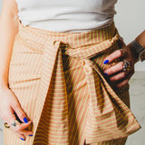 350 -  Gonna, miri a righe in cotone, leggero, nocciola a righe lime Tg 2