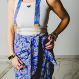 353 -   Gonna MIRI blu con fantasia, Asian  in cotone TG 2