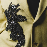 354 Mustard linen and viscose men's cut jacket with black applique Size 48
