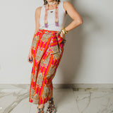 354 -  Gonna, Miri in cotone, leggero a righe arancio e fucsia con tigri taglia 1