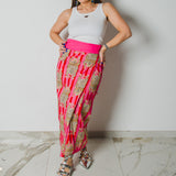 357 -   Gonna, MIRI in cotone, leggero a righe fucsia rosso con tigri TG 1