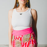 357 -   Gonna, MIRI in cotone, leggero a righe fucsia rosso con tigri TG 1