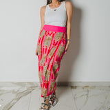 357 -   Gonna, MIRI in cotone, leggero a righe fucsia rosso con tigri TG 1