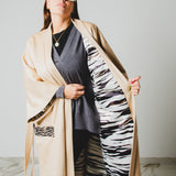 35 - KINTSUGI ZEBRA | Cappotto Kimono in Tessuto Cammello e Satin Zebrato