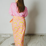 362 -   Gonna MIRI gialla con fantasia rosa, Asian  in cotone TG 2