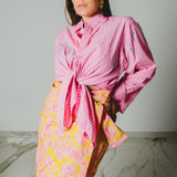 362 -   Gonna MIRI gialla con fantasia rosa, Asian  in cotone TG 2