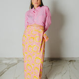 362 -   Gonna MIRI gialla con fantasia rosa, Asian  in cotone TG 2
