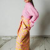 362 -   Gonna MIRI gialla con fantasia rosa, Asian  in cotone TG 2