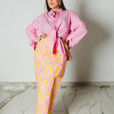 362 -   Gonna MIRI gialla con fantasia rosa, Asian  in cotone TG 2