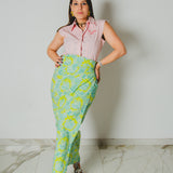 363 -   Gonna MIRI verde con fantasia Asian  in cotone TG 2