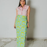 363 -   Gonna MIRI verde con fantasia Asian  in cotone TG 2