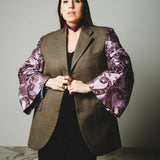 364 Pure Wool Jacket with Purple Jacquard Sleeves Size 50