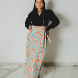 364 -   Gonna MIRI arancione con fantasia Asian  in cotone TG 2