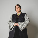 366 Grey Pure Virgin Wool Jacket with Jacquard Sleeves with Lurex Size 50