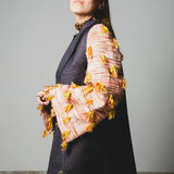 369 Double-breasted tailored wool jacket with yellow/orange fringed jacquard sleeves Size 50/52