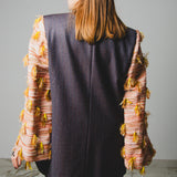 369 Double-breasted tailored wool jacket with yellow/orange fringed jacquard sleeves Size 50/52