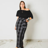 369 – Gonna Miri Multiposizione Tartan Nero fresco di lana Tg 2