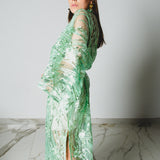36 Kimono gioiello GUSTAVO sartoriale con ricami di paillettes verde chiaro