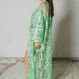 36 Kimono gioiello GUSTAVO sartoriale con ricami di paillettes verde chiaro