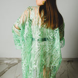 36 Kimono gioiello GUSTAVO sartoriale con ricami di paillettes verde chiaro