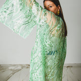 36 Kimono gioiello GUSTAVO sartoriale con ricami di paillettes verde chiaro