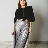 36 - Pantalone palazzo NICOLE  sartoriale in lana spalmata argento