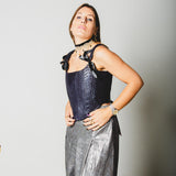 36 - Pantalone palazzo NICOLE  sartoriale in lana spalmata argento