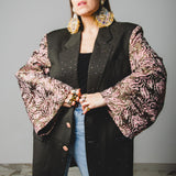 371 Green jacket in 100% light wool with rhinestones and wide pink jacquard sleeves Size 50