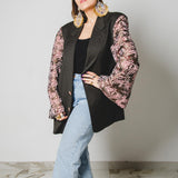 371 Green jacket in 100% light wool with rhinestones and wide pink jacquard sleeves Size 50