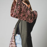 371 Green jacket in 100% light wool with rhinestones and wide pink jacquard sleeves Size 50