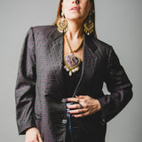 374 Loro Piana Jacket +800 rhinestones - Tasmanian wool - green with red and blue checks / tailored size 46/48