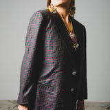 374 Loro Piana Jacket +800 rhinestones - Tasmanian wool - green with red and blue checks / tailored size 46/48