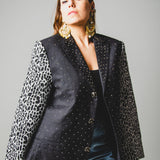 376 Vintage super 100's wool jacket Size 50 dark gray with spotted jacquard sleeves and silver rhinestones