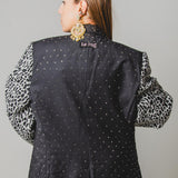 376 Vintage super 100's wool jacket Size 50 dark gray with spotted jacquard sleeves and silver rhinestones