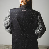 376 Vintage super 100's wool jacket Size 50 dark gray with spotted jacquard sleeves and silver rhinestones