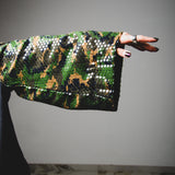 379 Grey 3-button jacket in pure virgin wool with green sequin camouflage sleeves Size 58
