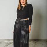 37 - Pantalone palazzo NICOLE  sartoriale in lana a righe nere lucide