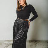 37 - Pantalone palazzo NICOLE  sartoriale in lana a righe nere lucide