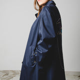 380 Vintage upcycling trench coat with rhinestones and hand-painted illustration - size 46/48