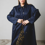 380 Vintage upcycling trench coat with rhinestones and hand-painted illustration - size 46/48