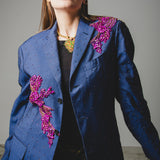 381 Light blue jacket with purple rhinestones and stone embroidery - Size 48/50