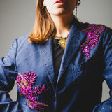 381 Light blue jacket with purple rhinestones and stone embroidery - Size 48/50