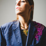 381 Light blue jacket with purple rhinestones and stone embroidery - Size 48/50