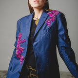 381 Light blue jacket with purple rhinestones and stone embroidery - Size 48/50