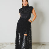 385 - CARMEN Skirt – Gonna Carmen – Gonna lunga in pizzo nero con maxi spacco TG 42/46