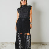 385 - CARMEN Skirt – Gonna Carmen – Gonna lunga in pizzo nero con maxi spacco TG 42/46